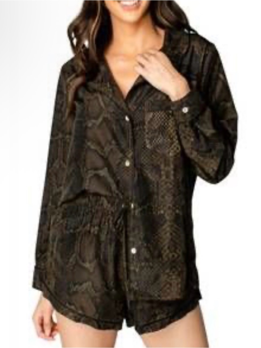 Buddy Love Black Snake-Print Satin Pajama Set